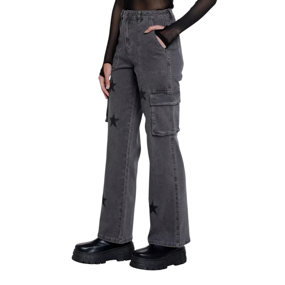 Hot Topic Gray Star Cargo Pants Womens 13 Grunge 90s Y2K Inspired High Rise - Picture 2 of 13